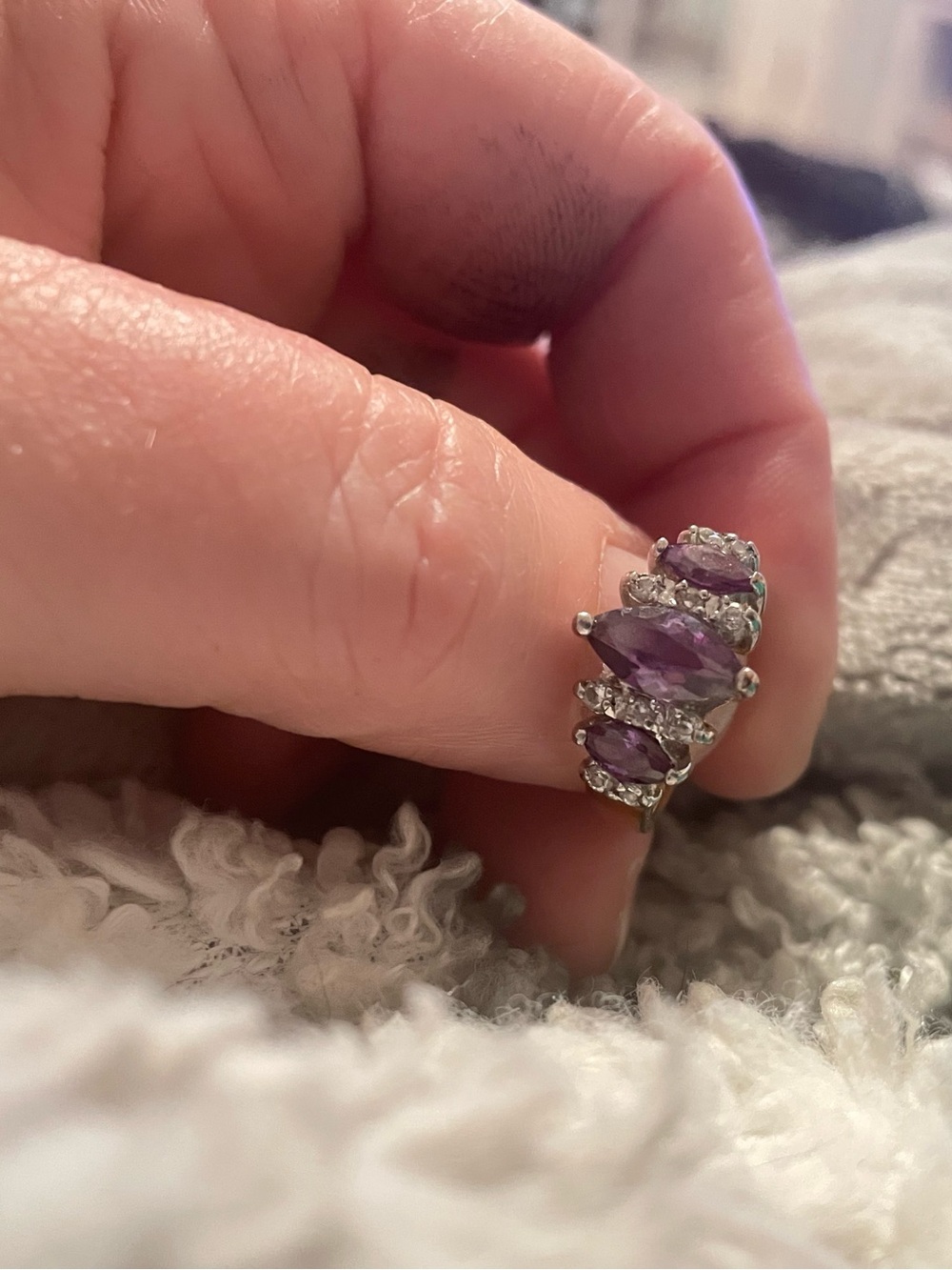 Sterling Silver Amethyst and Cubic Zirconia Statement Ring - Purple